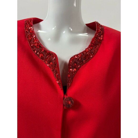 St Anthony Evening Womens Blazer Jacket Red Buttons Lined Sequin Collarless 12 - Picture 8 of 12